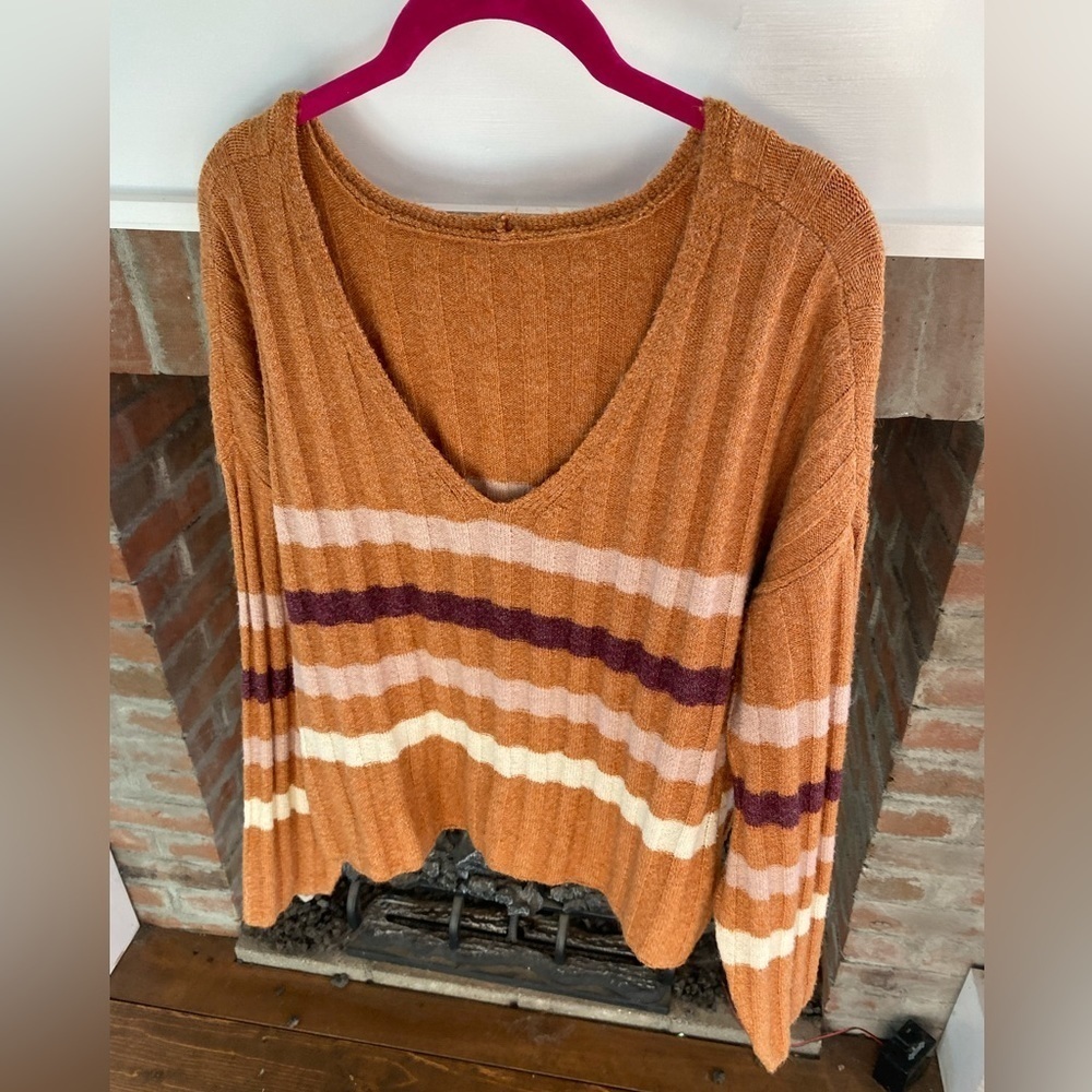 Fall Multi Colored V Neck Sweater size Small Striped No Tags